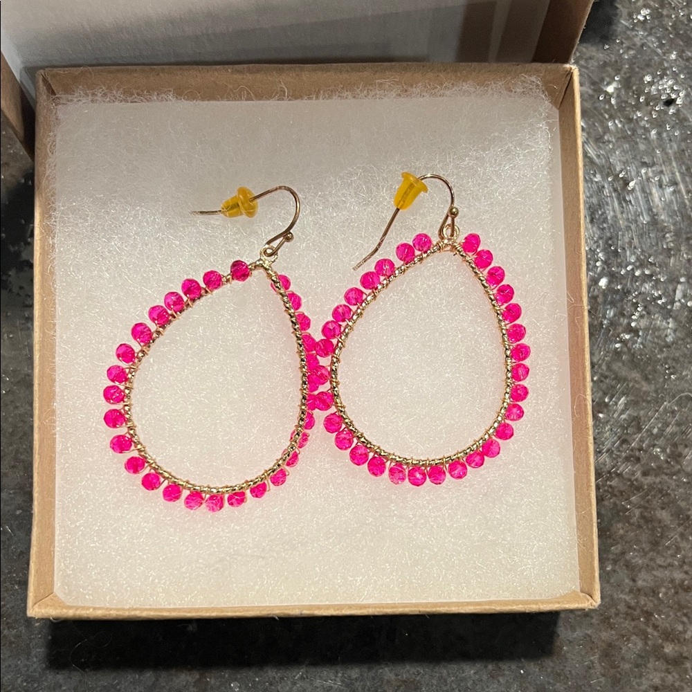 Hot  pink beaded earring
